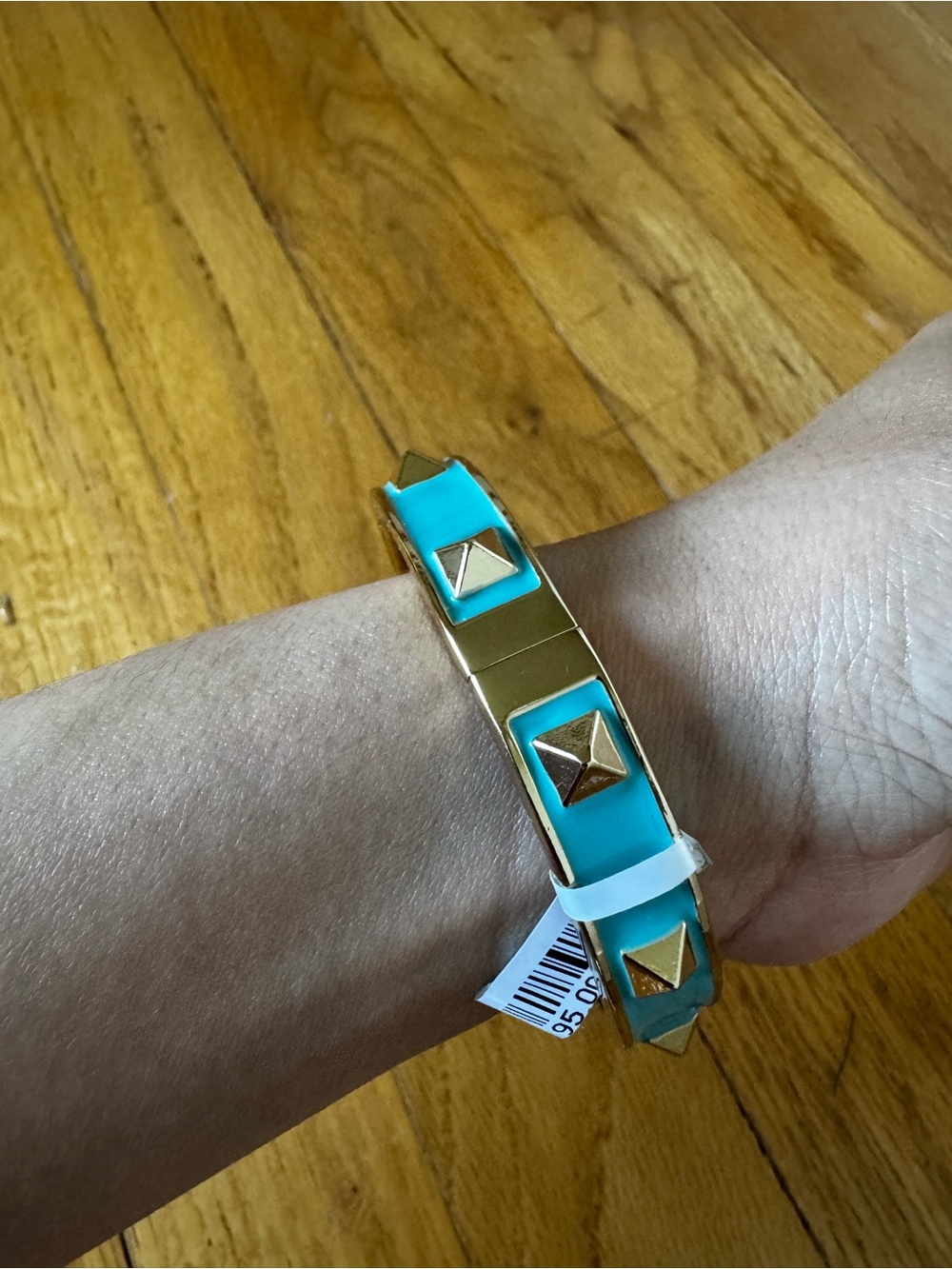 Gold Stud Turquoise Enamel Hinged Bracelet